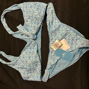 Blue and White Patterned Bikini Set